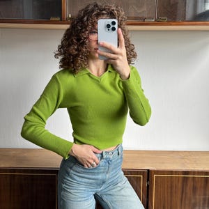 Vintage cropped wool jumper in green