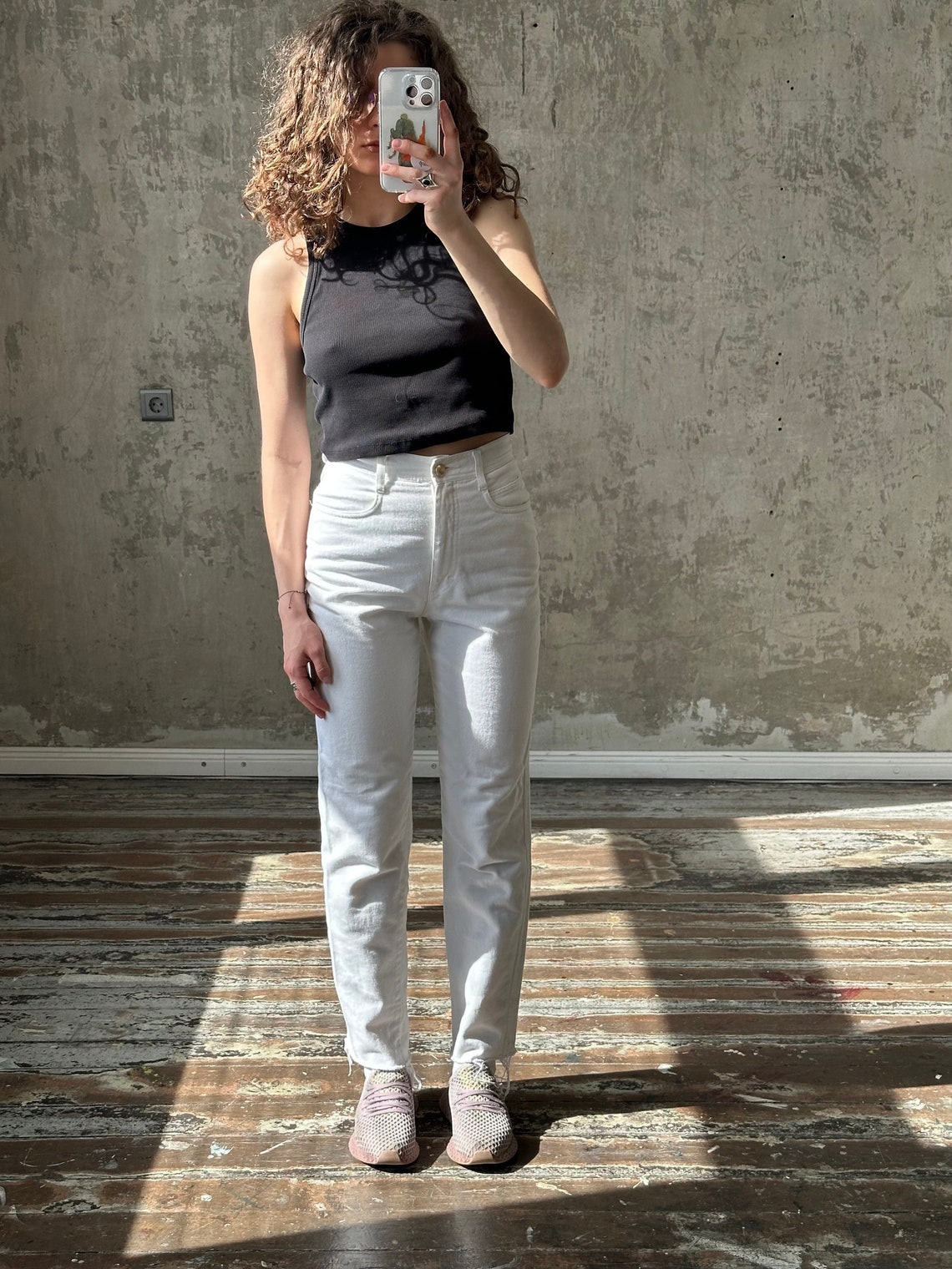 Vintage LAUREL white jeans, straight high-rise jeans, foto 2 di 5