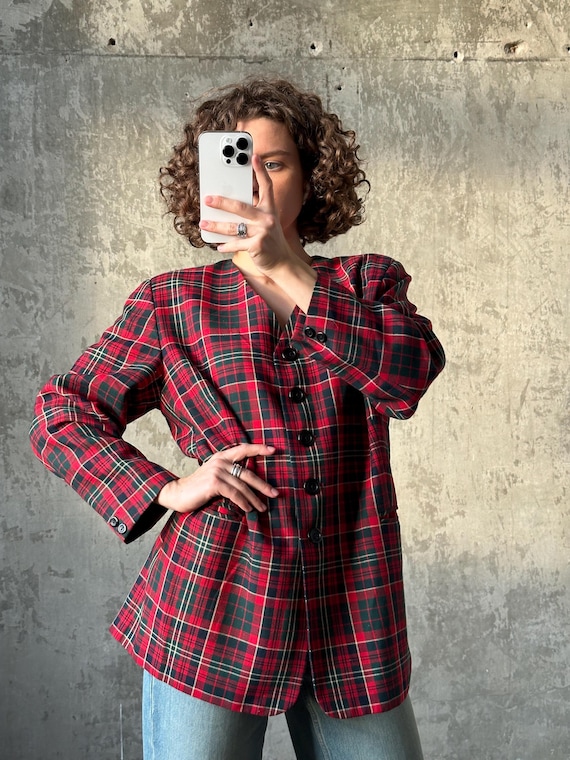 Red check blazer womens discount