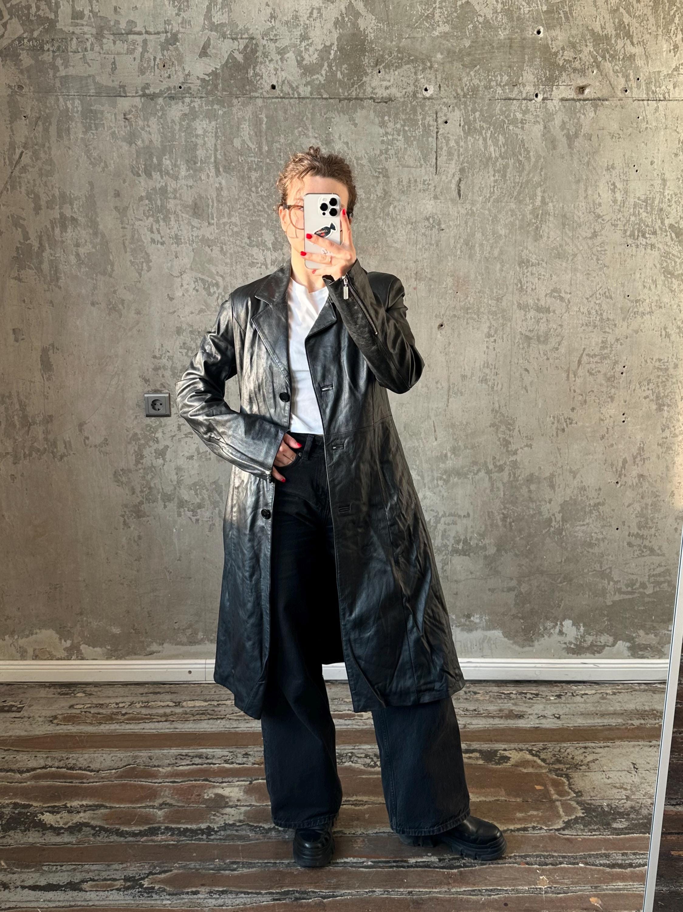 90s Leather Coat - Etsy