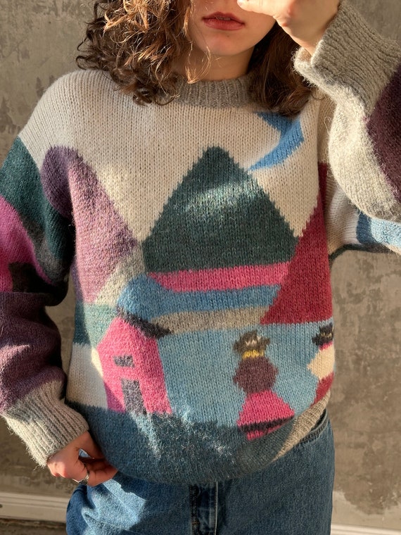 Vintage Wool Sweater With Colourful Peisage - Etsy Vintage Wool Sweater With Colourful Peisage - Etsy