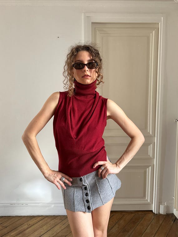 Emporio Armani, Vintage Emporio Armani Burgundy Sleeveless Turtleneck Top