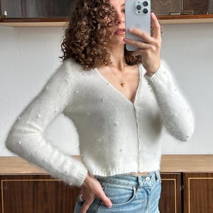 Vintage 90s angora wool cardigan in white