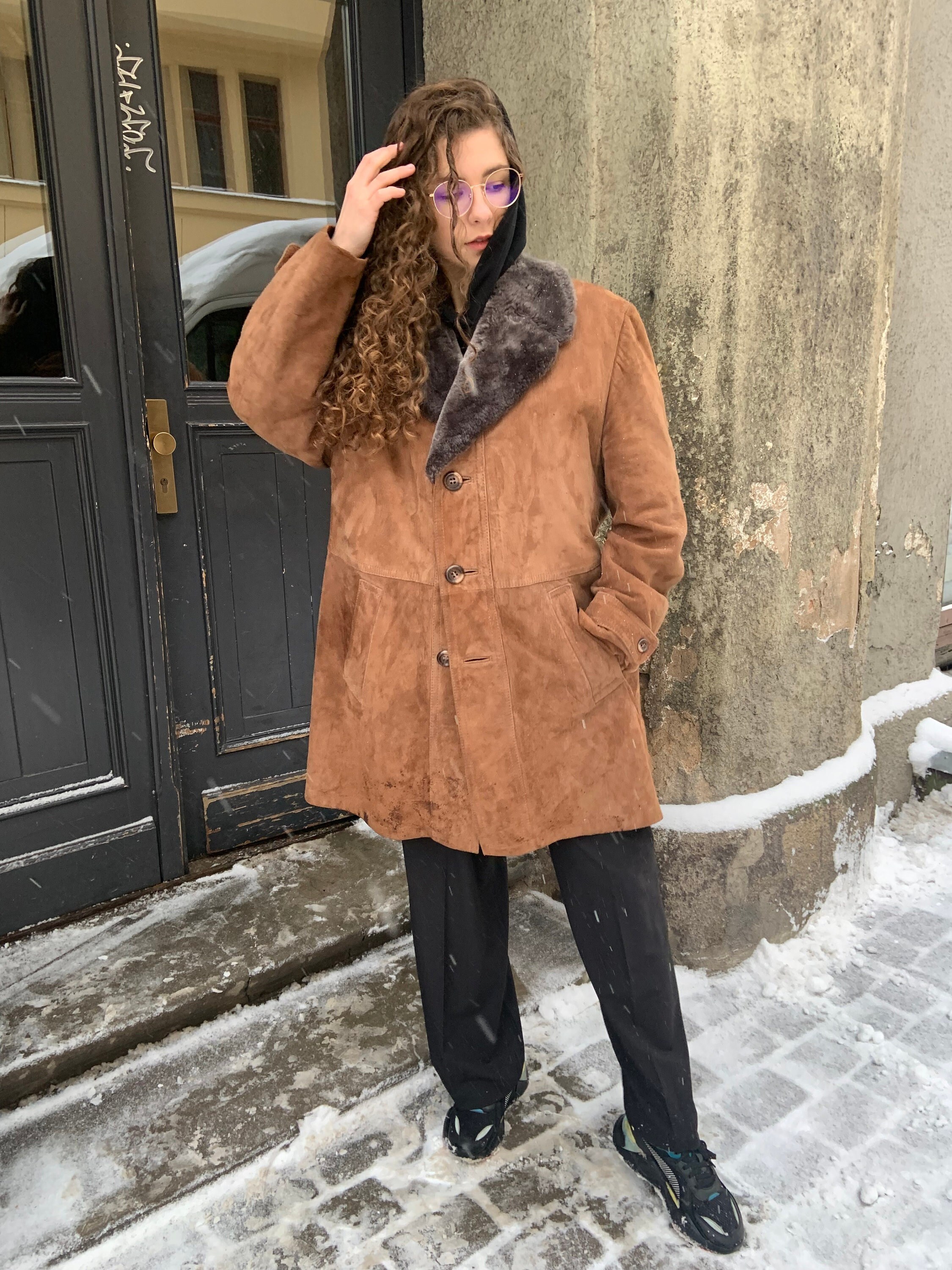 Vintage Long Sheepskin Coat Winter 