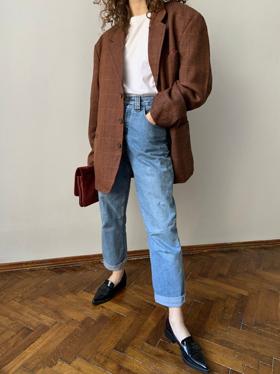 Oversized wool jacket, women's vintage blazer, che