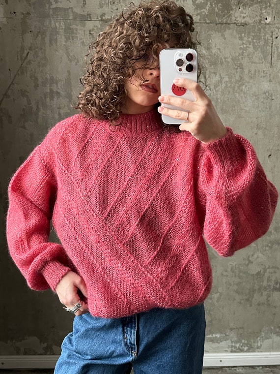 Vintage Parisian mohair sweatshirt in pink, 80s fu