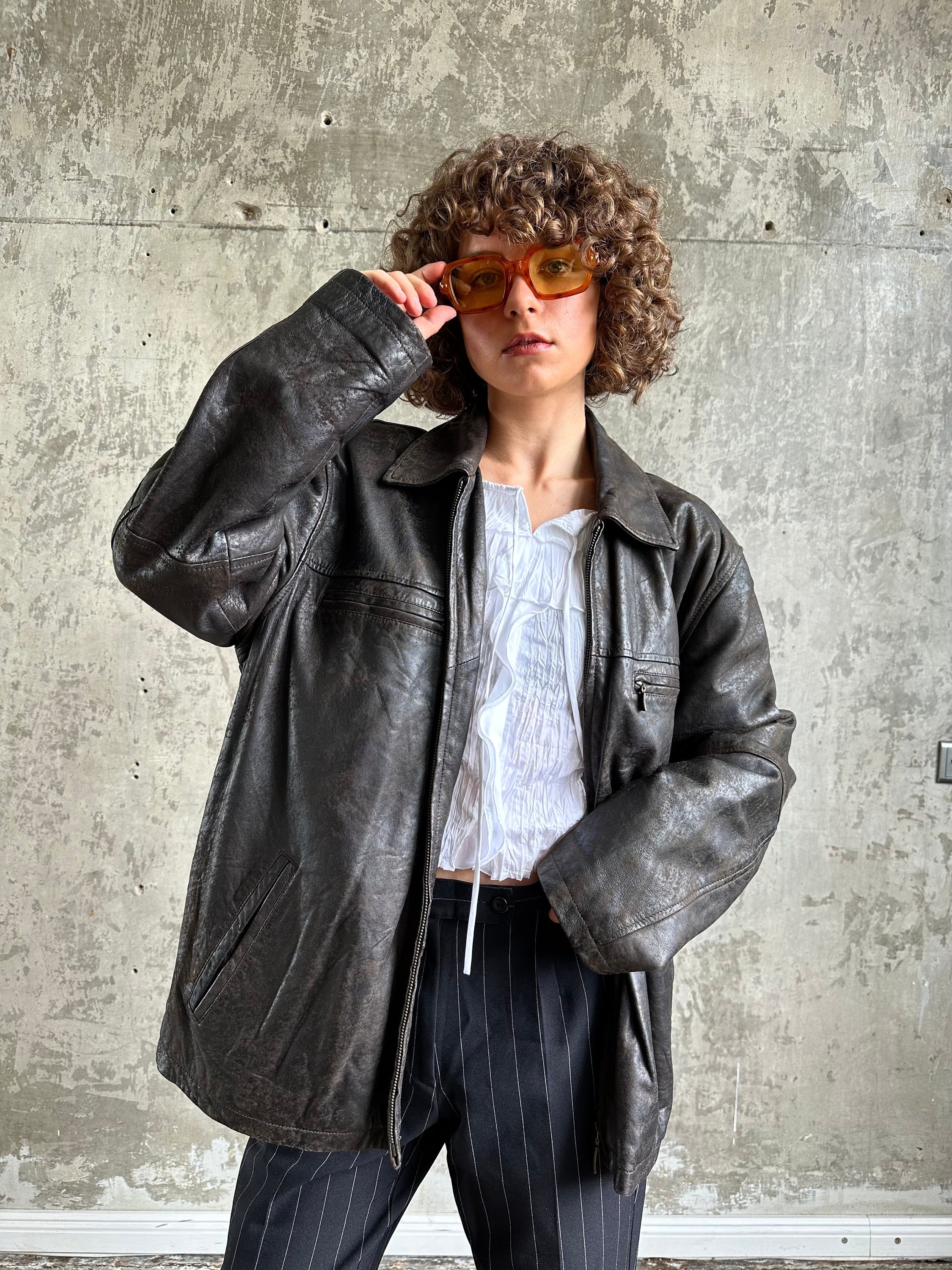 Vintage 90s CAMEL ACTIVE Distressed Leather Bomber Jacket in Vintage 90s CAMEL ACTIVE Distressed Leather Bomber Jacket in