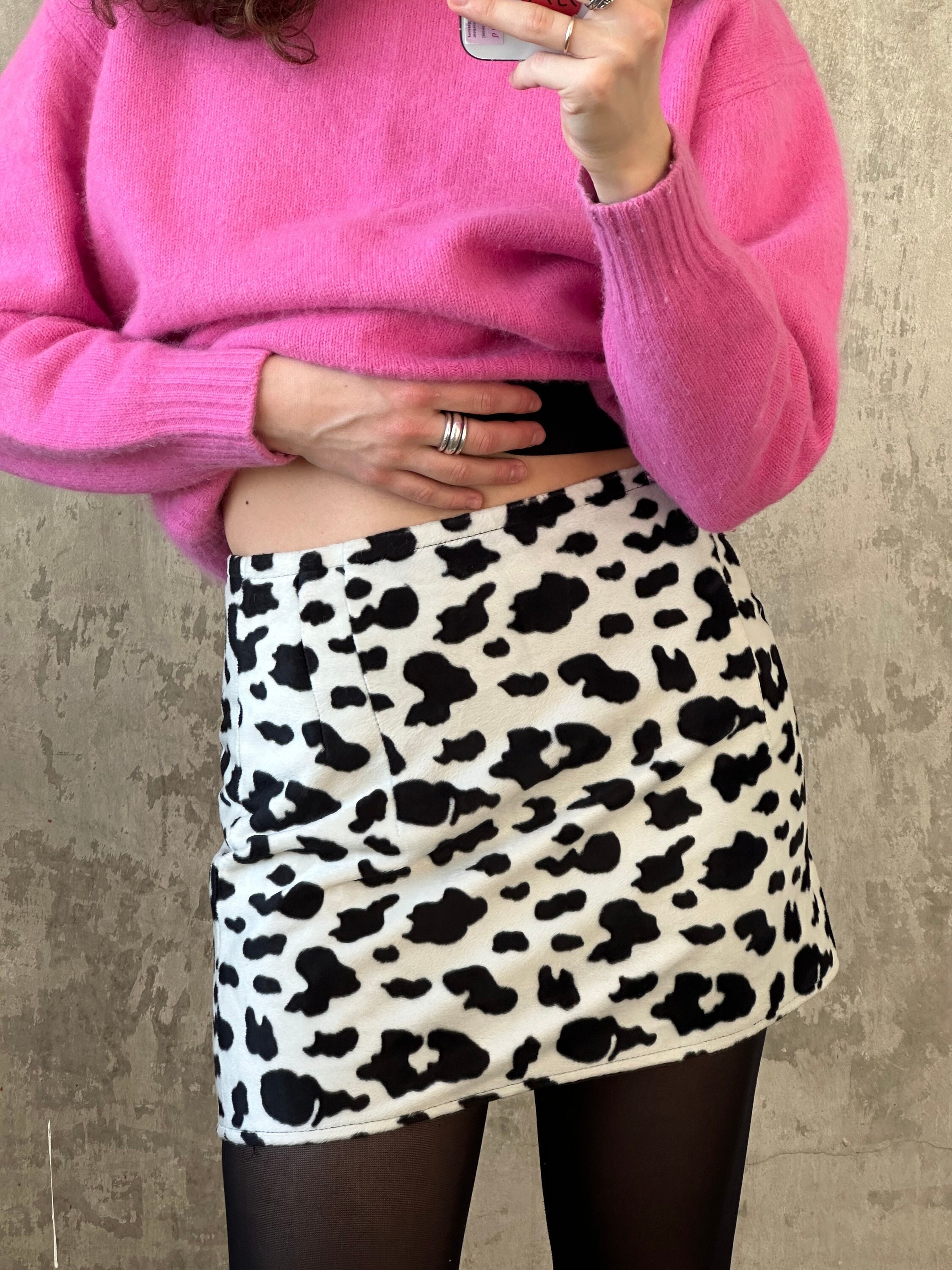 Vintage Y2K Leopard Print Skirt, Black and White Mini Skirt