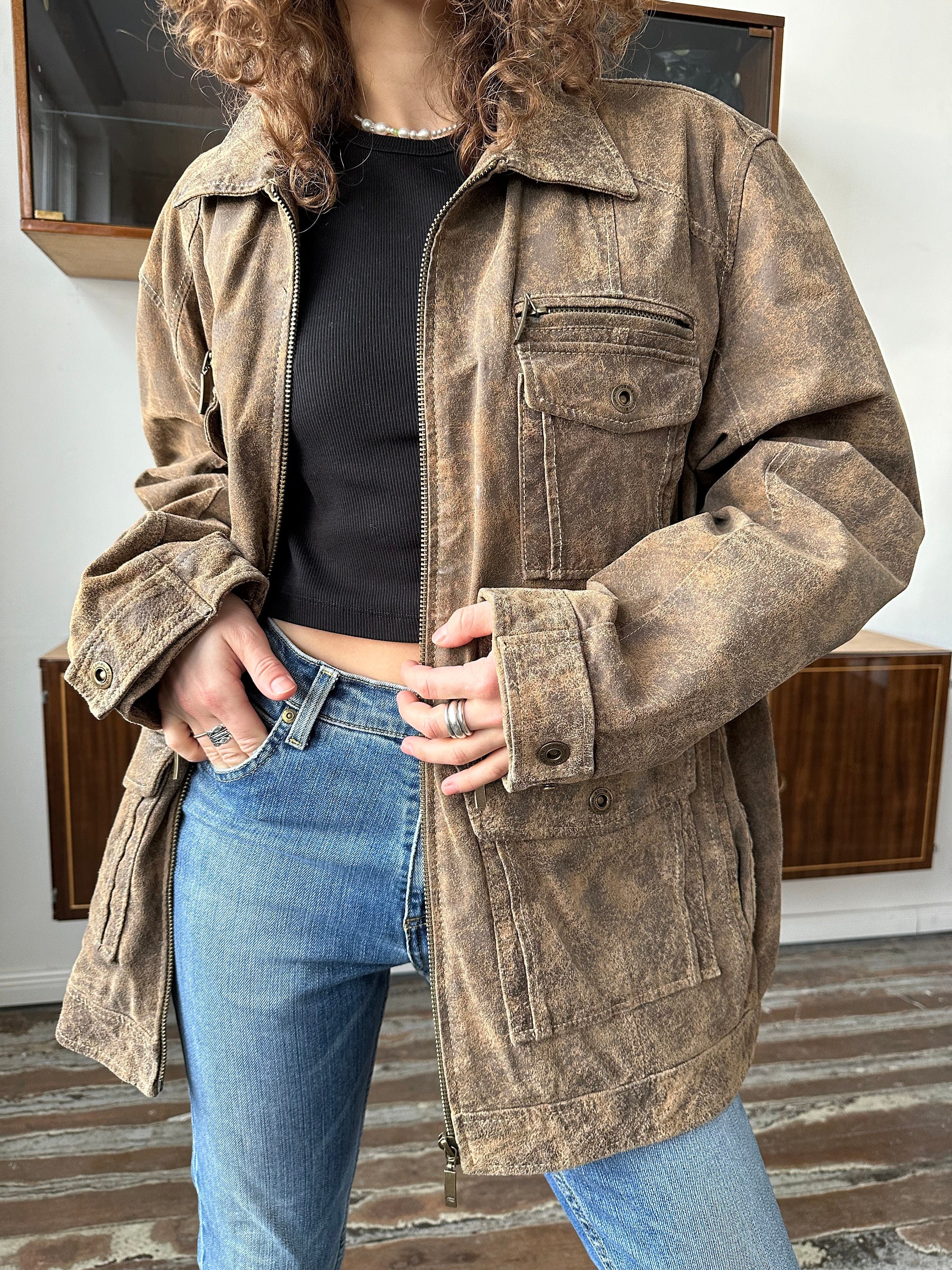 CAMEL ACTIVE Distressed Leather Jacket in Brown