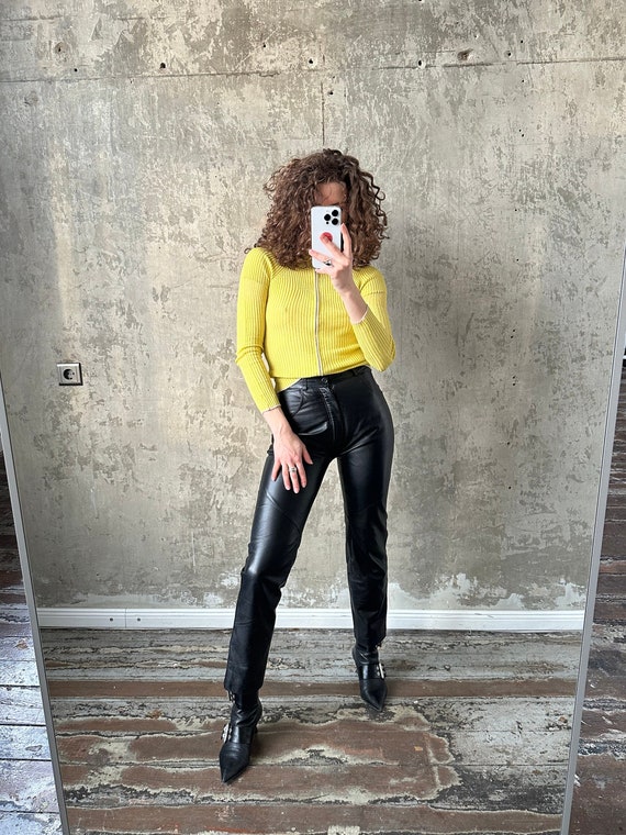 Vintage Genuine Leather Skinny Trousers in Black Etsy