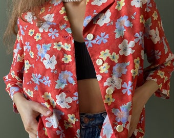 Vintage short sleeve floral blouse