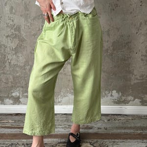 Vintage 90s loose linen wide pants in green