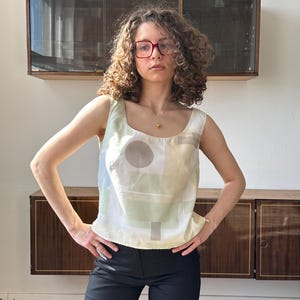Vintage Marella abstract print top in beige