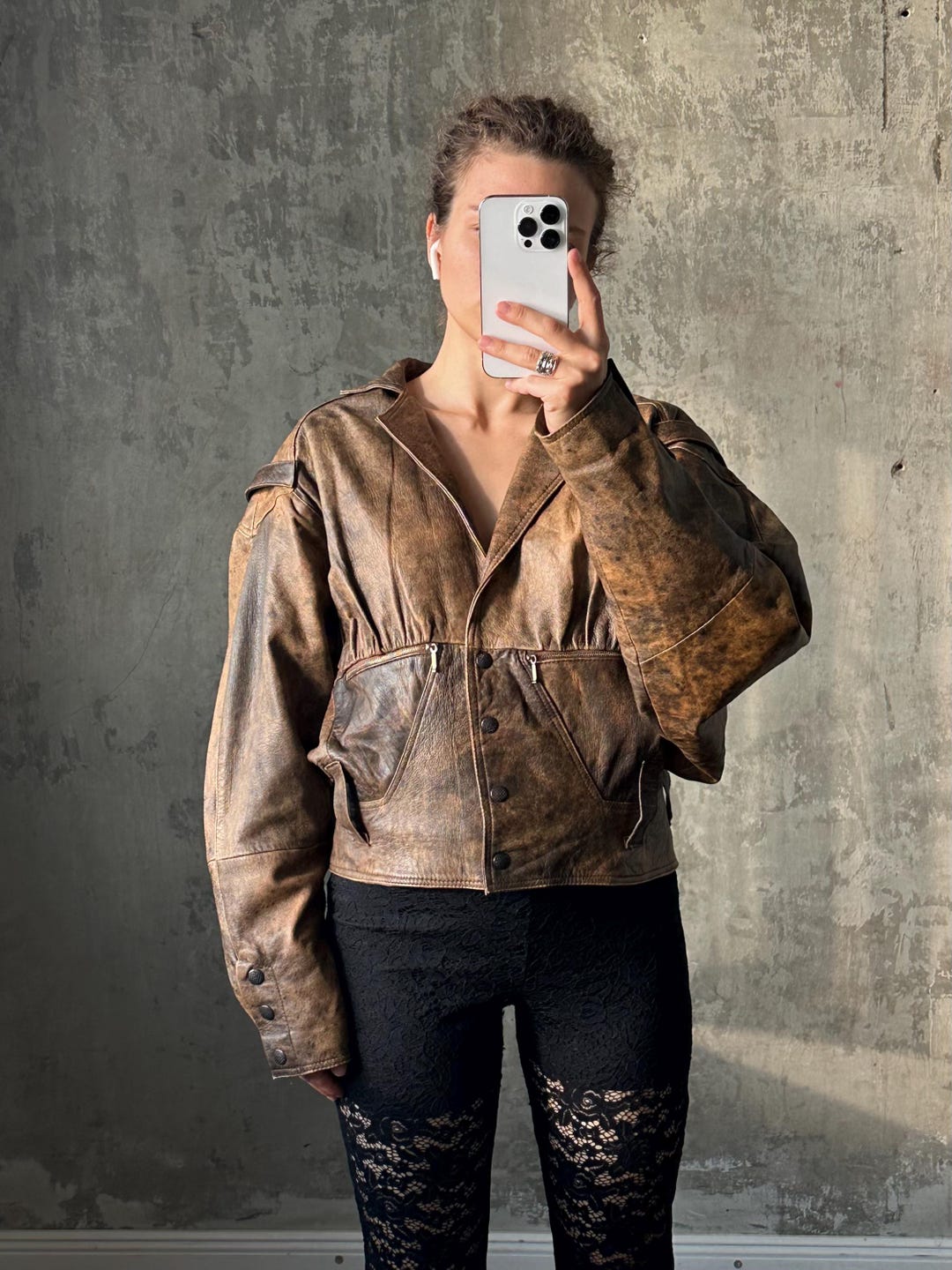 Vintage 80s Distressed Leather Bomber Jacket in Brown - Etsy Vintage 80s Distressed Leather Bomber Jacket in Brown - Etsy
