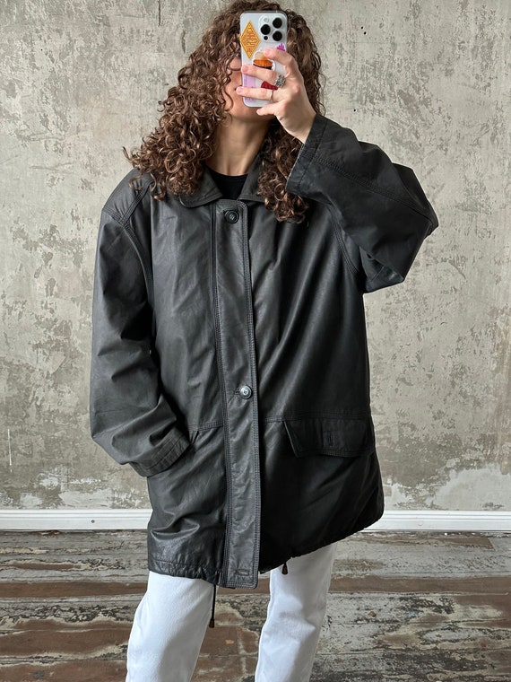 Vintage 90s massive grey leather jacket - image 1