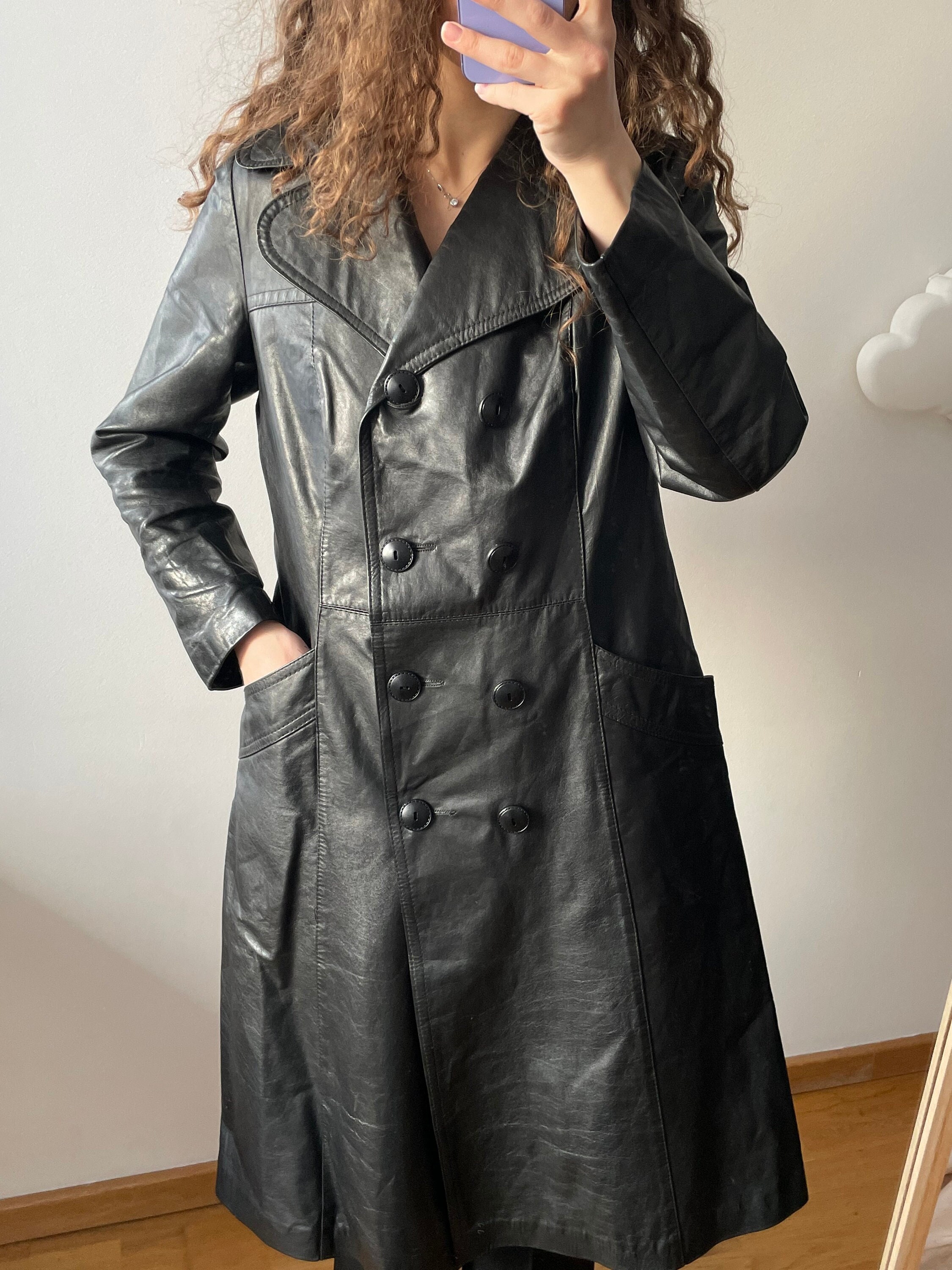 Vintage 90s Leather Coat in Black - Etsy