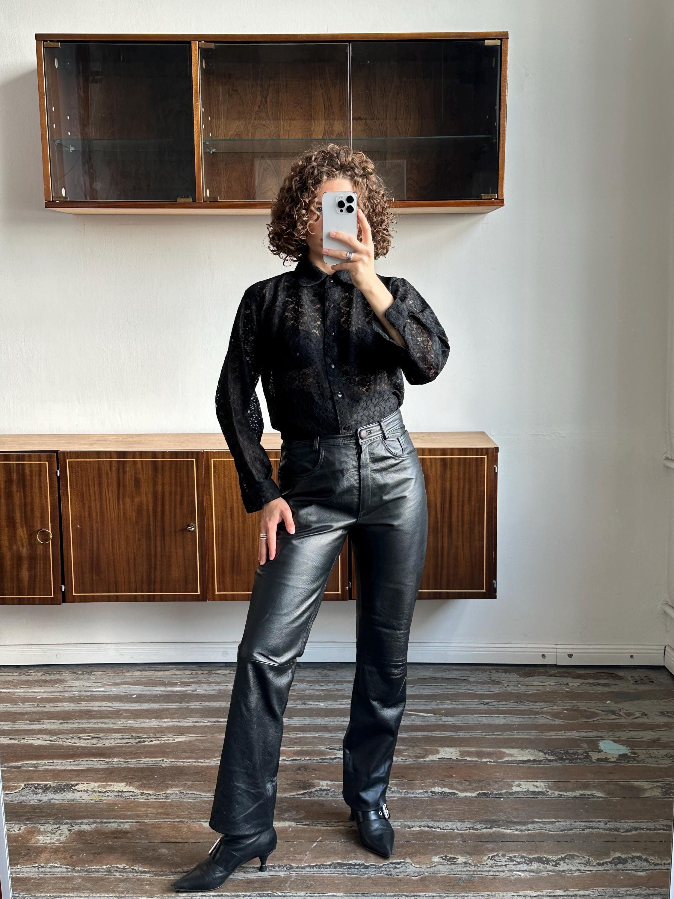 新作揃え Vintage Genuine Leather Trousers in Black - Etsy パンツ