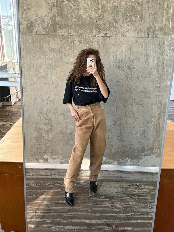 Vintage Genuine Leather Trousers in Beige Baggy Leather Pants Etsy Australia