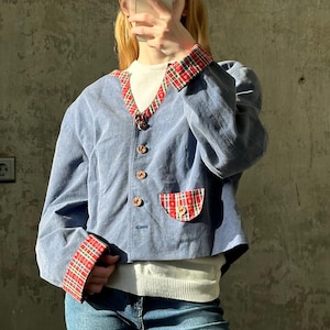 Chaqueta vintage oversize de algodón con estampado en azul