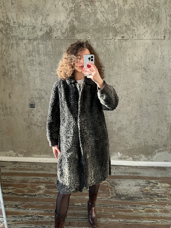 Manteau long vintage en astrakan gris et noir manteau de fourrure Etsy Canada