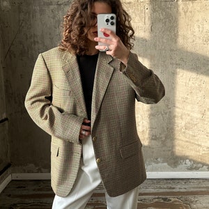 Vintage Kaschmir Blazer in braun, Hahnentritt-Blazer Bild 9