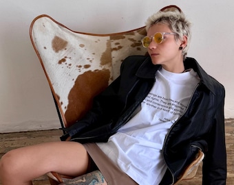 Oversized, uniseks katoenen T-shirt met print in wit