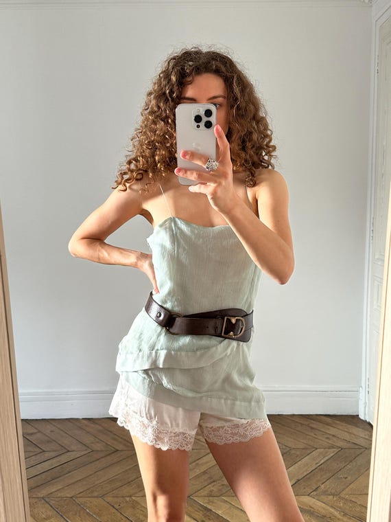 Emporio Armani, Vintage Emporio Armani Layered Silk Camisole Top in Mint Green