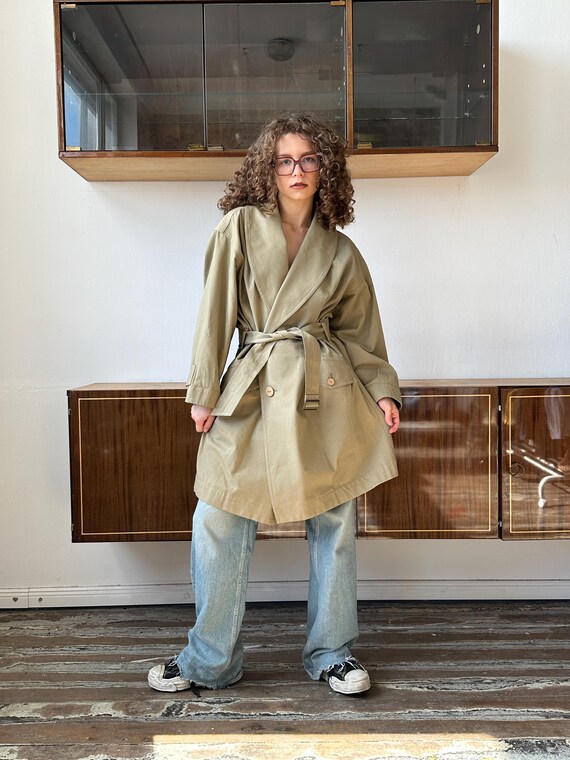 Archive 80s Issey Miyake Plantation trench coat in gr… - Gem
