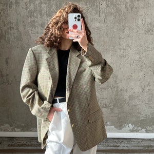 Vintage Kaschmir Blazer in braun, Hahnentritt-Blazer Bild 4