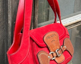 Vintage PRADA Suede Leather Handbag in Red - Etsy Vintage PRADA Suede Leather Handbag in Red - Etsy