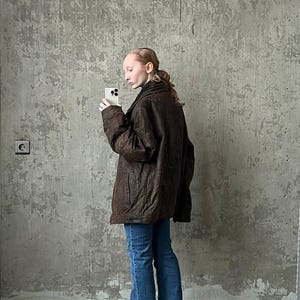 Vintage 90s oversize distressed leather jacket in brown