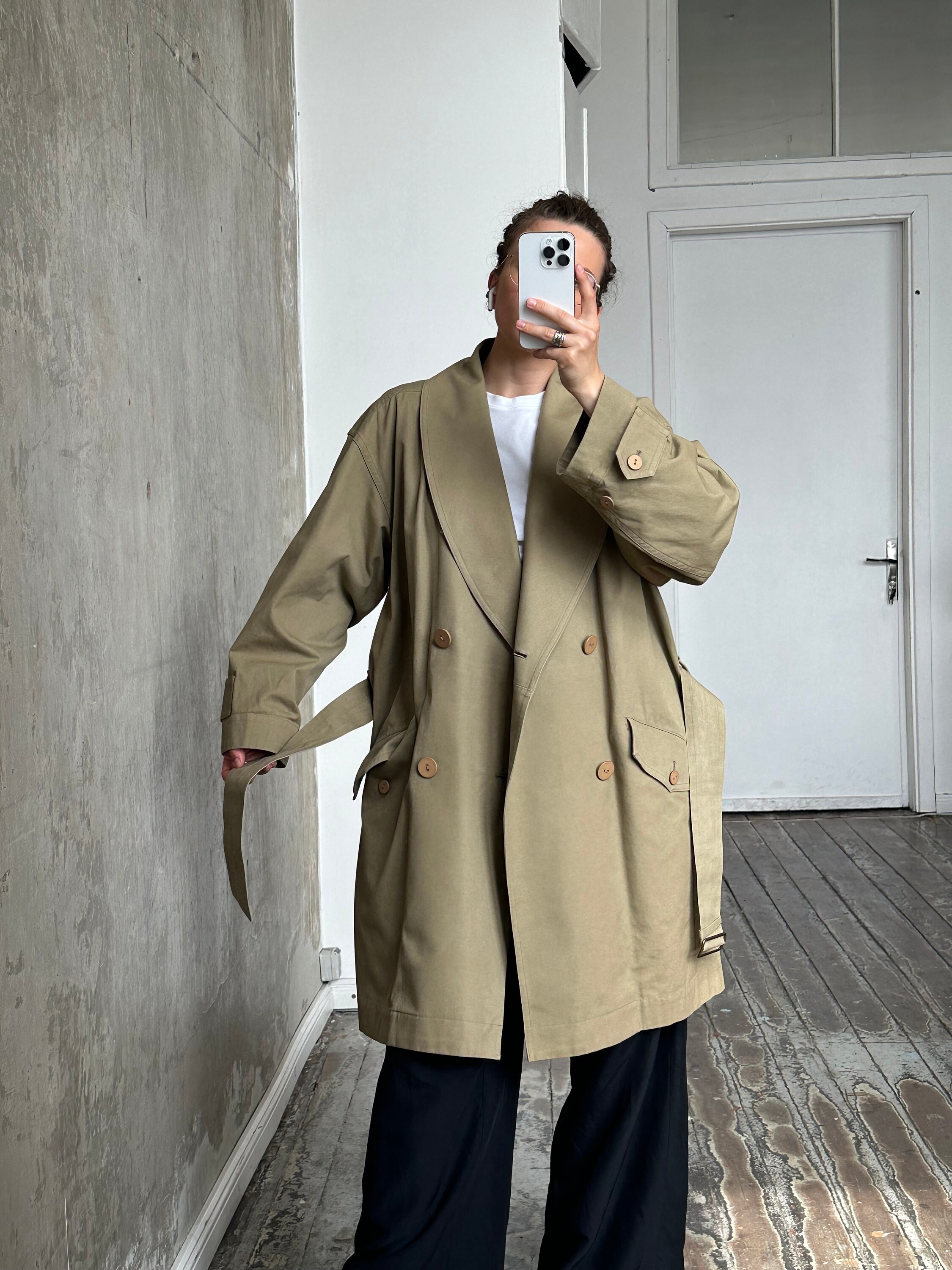 Archive 80s Issey Miyake Plantation Trench Coat in Green