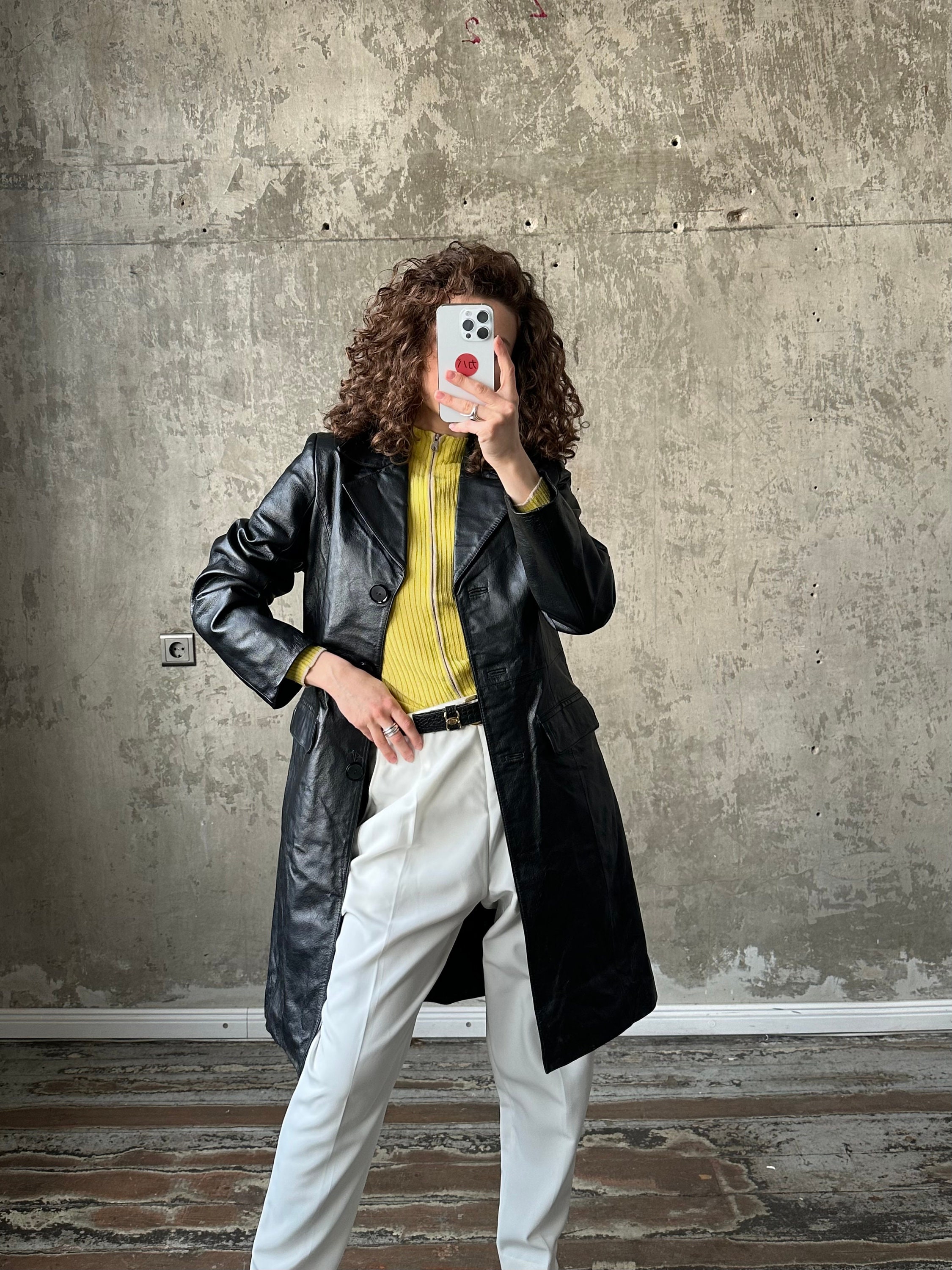 Vintage 90s Leather Coat in Black - Etsy