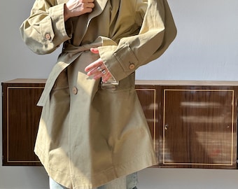 Archive 80s Issey Miyake Plantation Trench Coat in Green, Khaki - Etsy