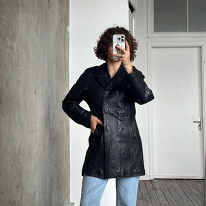 90s black leather coat uk 14