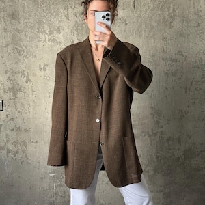 Vintage straight wool blazer in brown