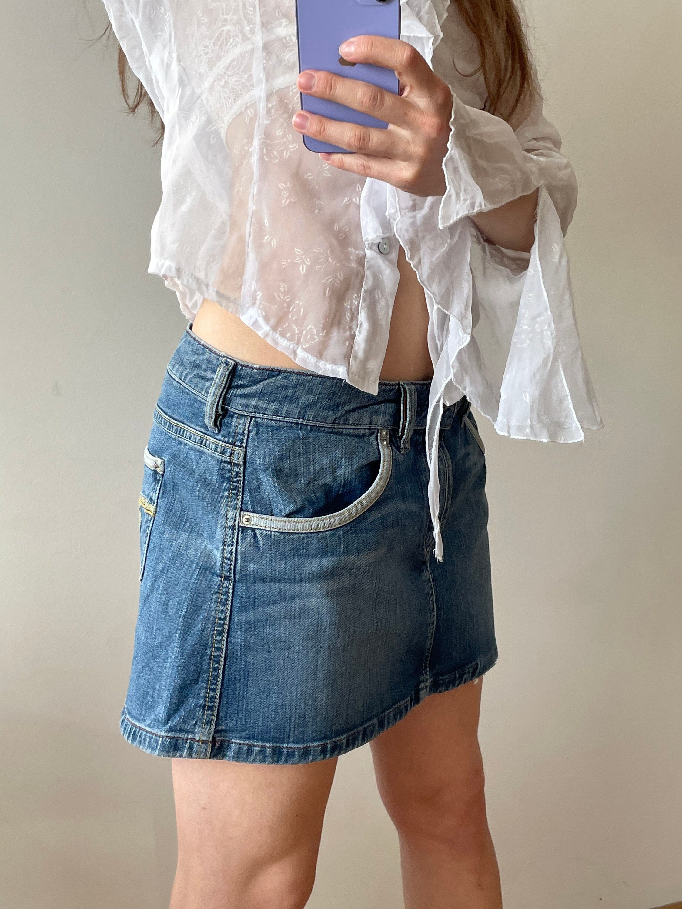 VTG Y2K DIESEL FADED DENIM MINI MIDI SKIRT SIZE S