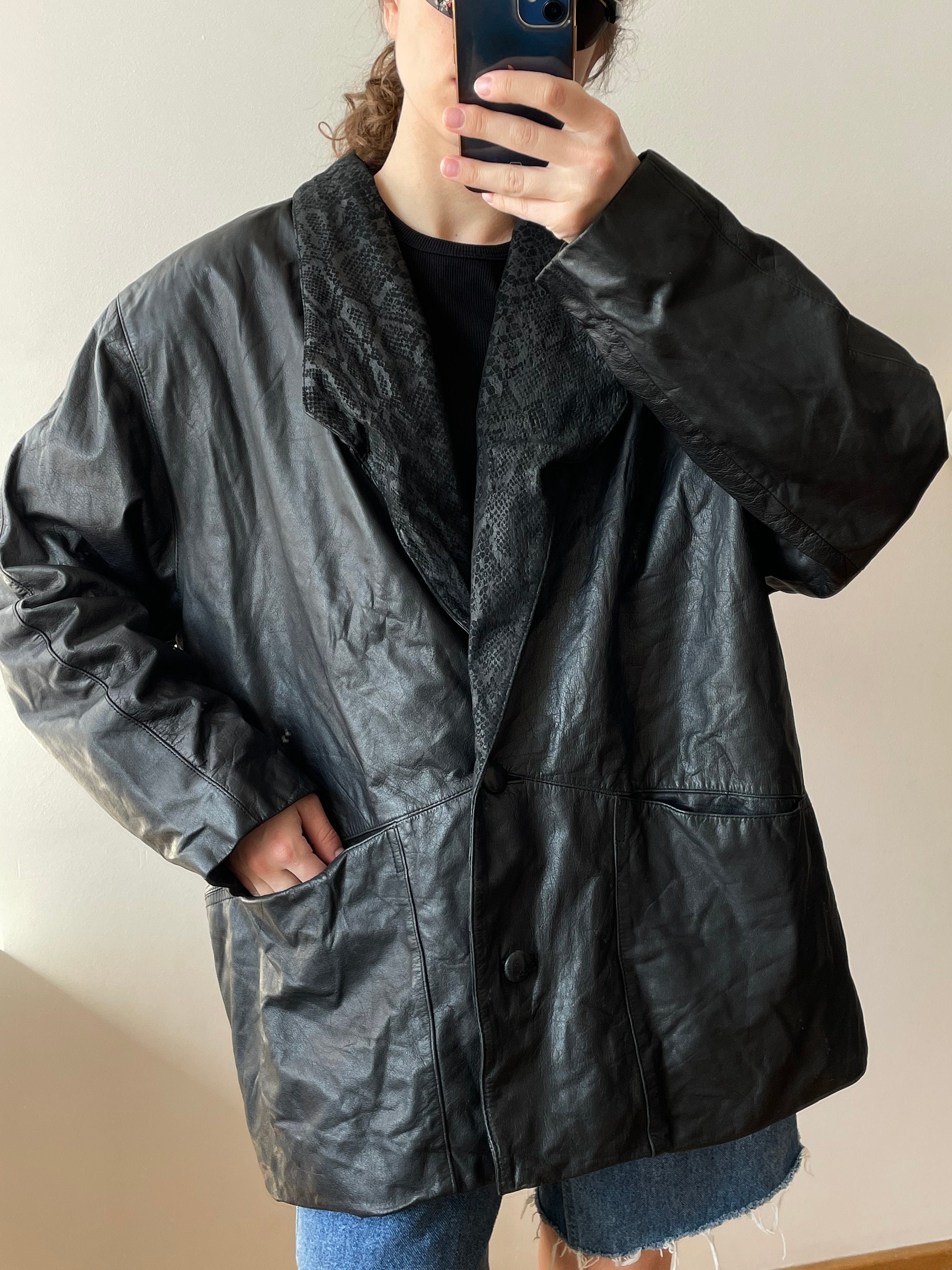 ジャケット [PLACE STUDIO] OVERSIZED SHAWL COLLAR LEAHTER FLEECE JACKET ジャケット [PLACE STUDIO] OVERSIZED SHAWL COLLAR LEAHTER