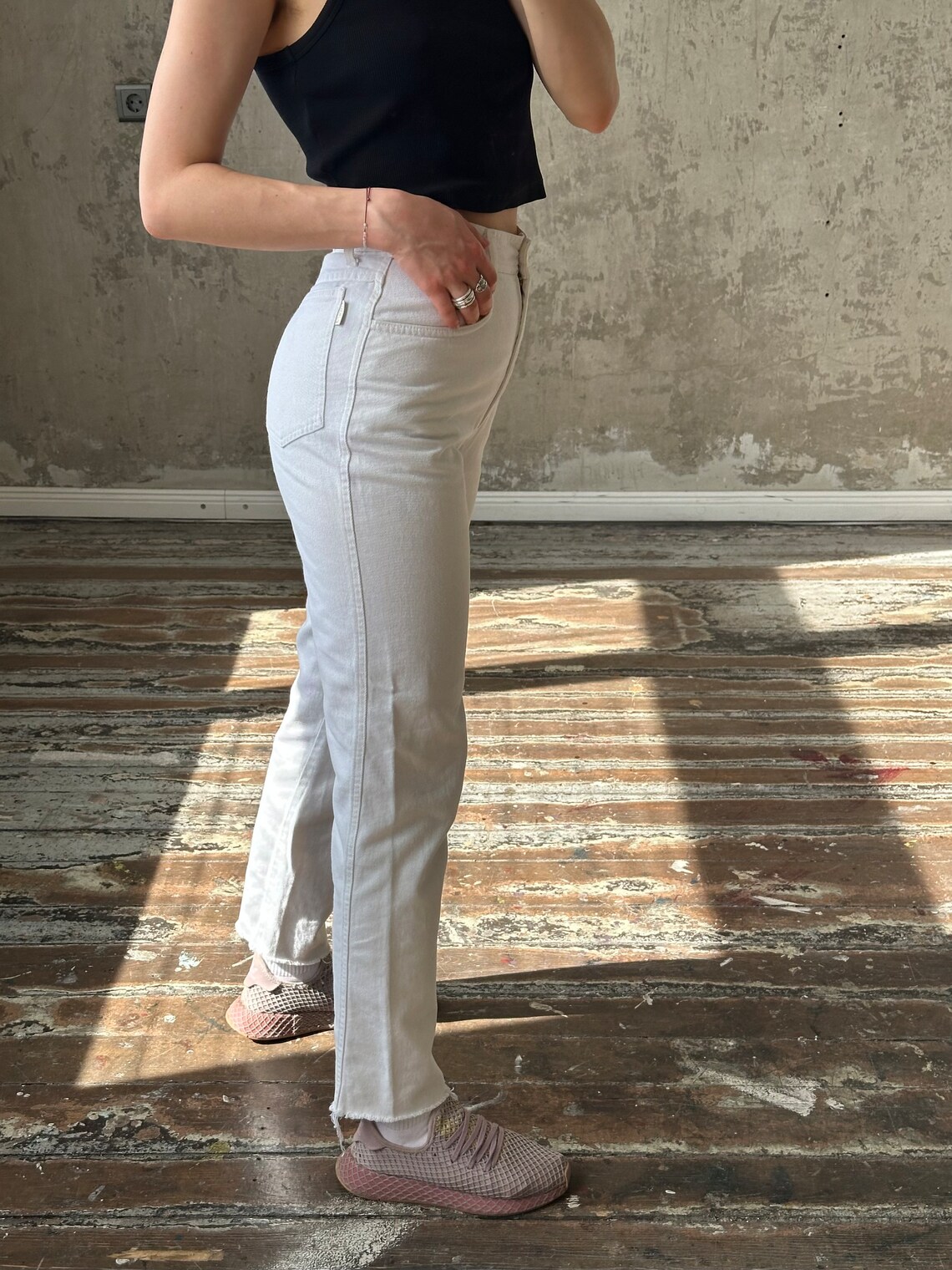 Vintage LAUREL white jeans, straight high-rise jeans, foto 4 di 5