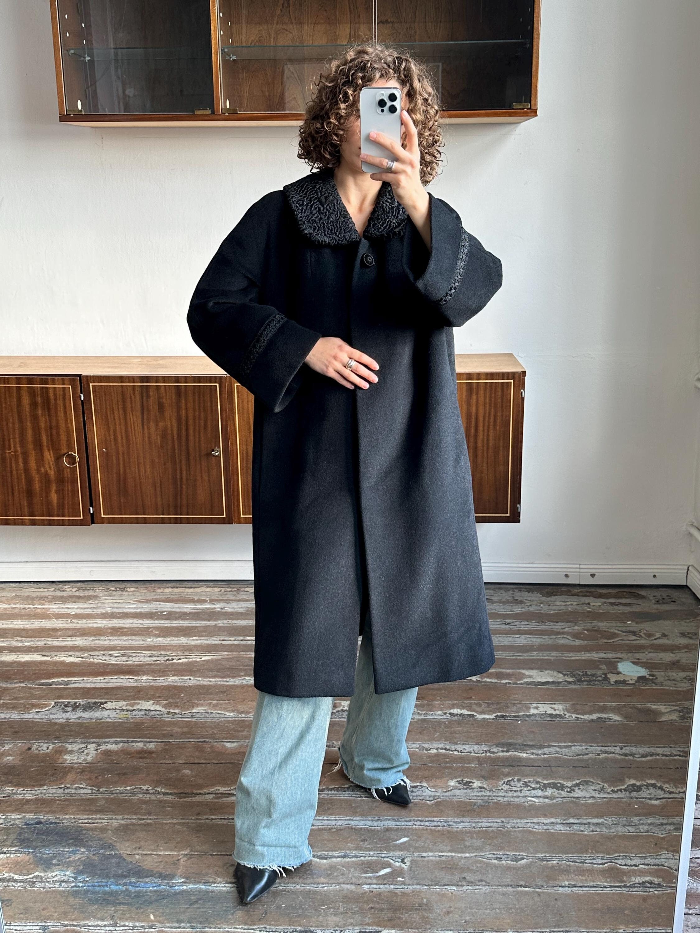 90年代のヴィンテージ モヘア/ウール ブレンド コート (ブラック