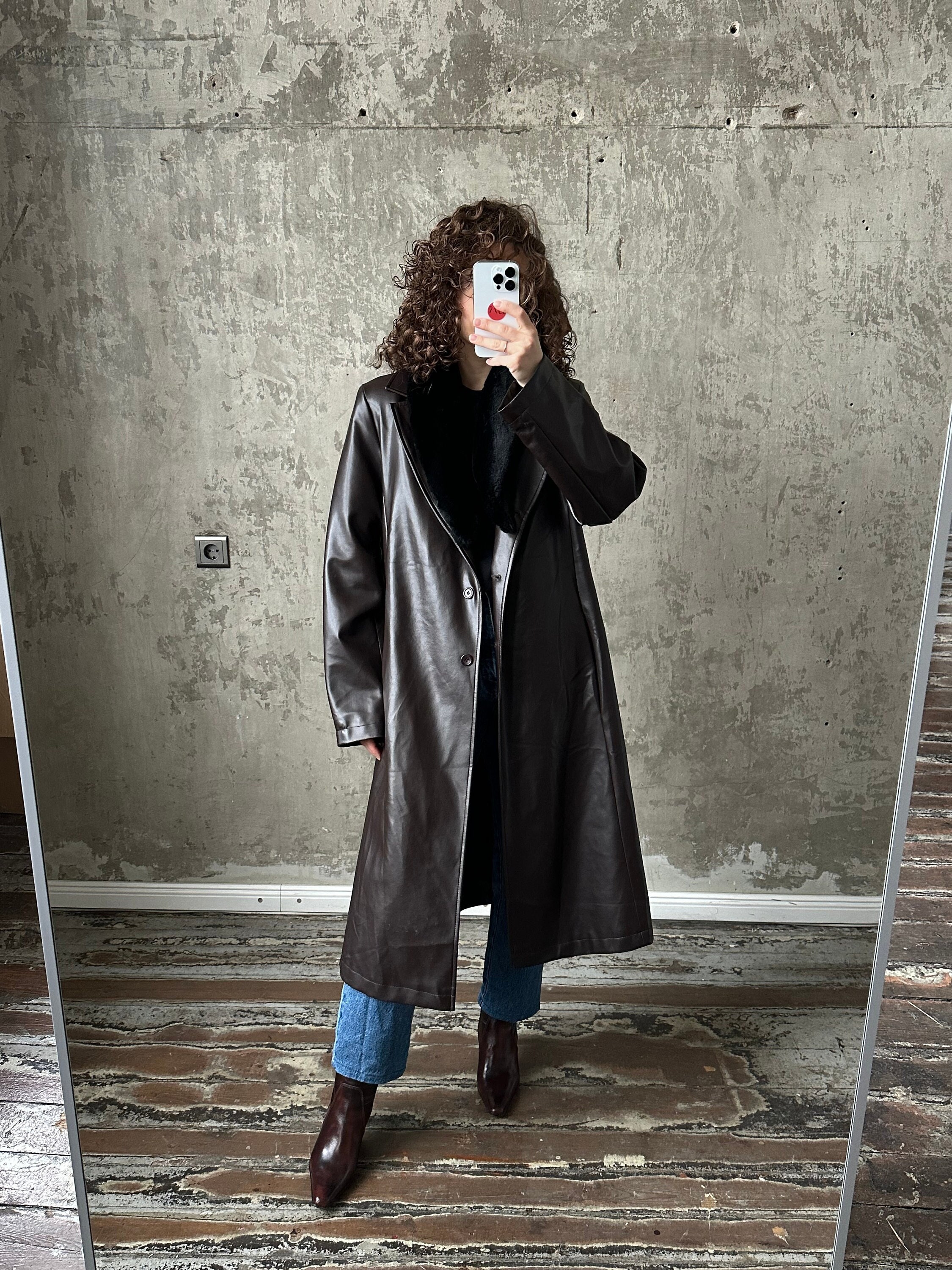 Faux Leather Coat Etsy UK