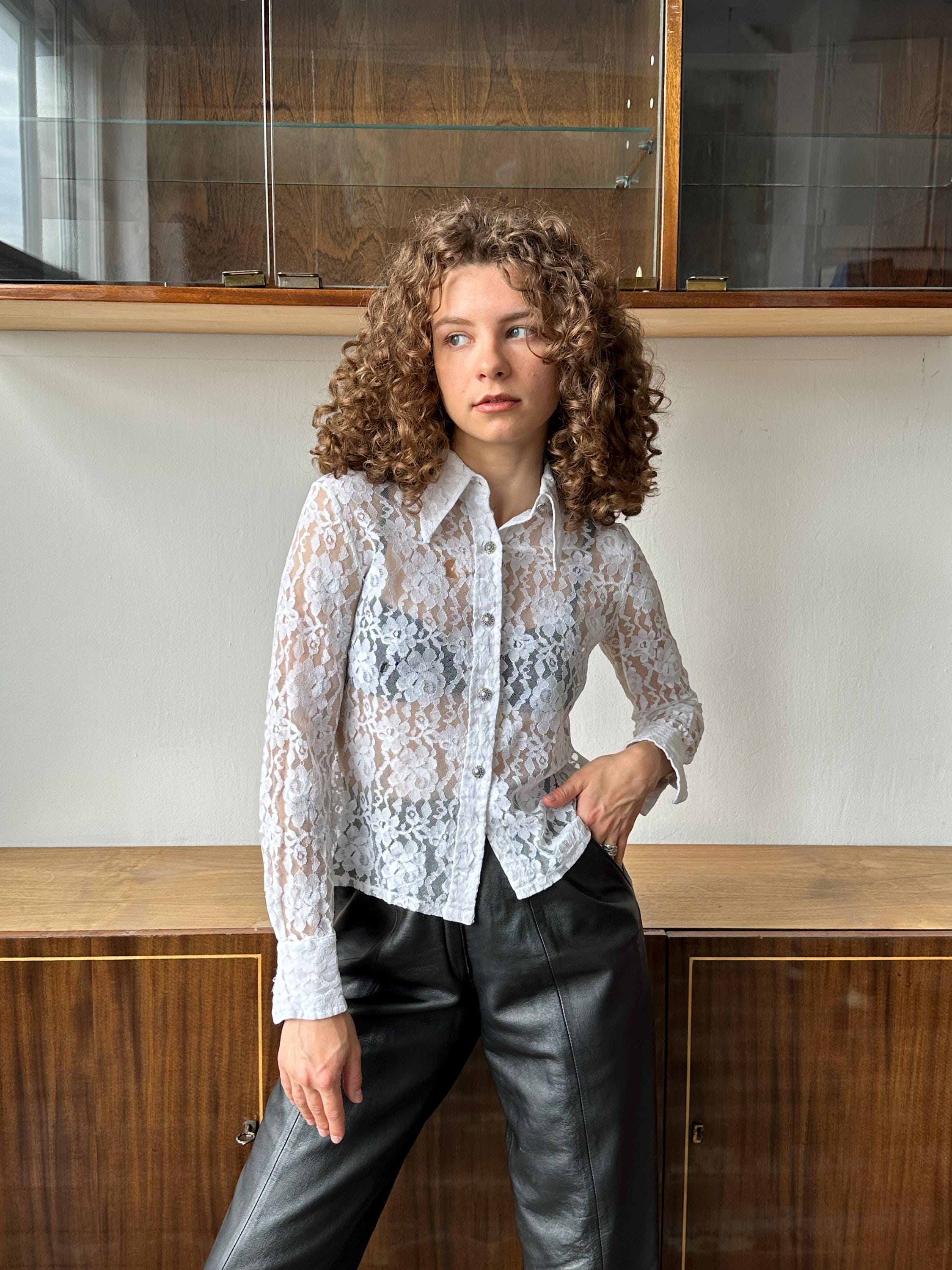 トップス VINTAGE ILLUSTRATION PRINT SHEER TOP Sheer Vintage Blouse - Etsy