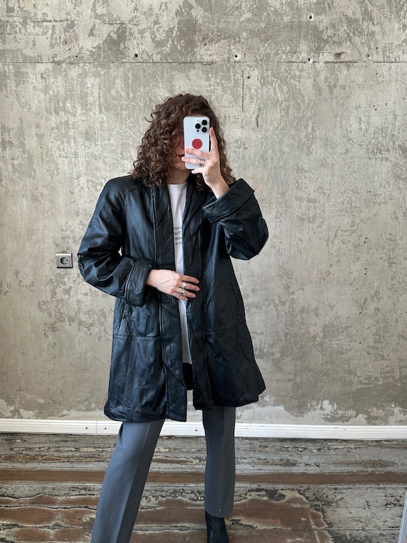 ジャケット・アウター LEATHER LONG coat ZDNPX Women Black Leather Trench Coat Long Leather Jacket