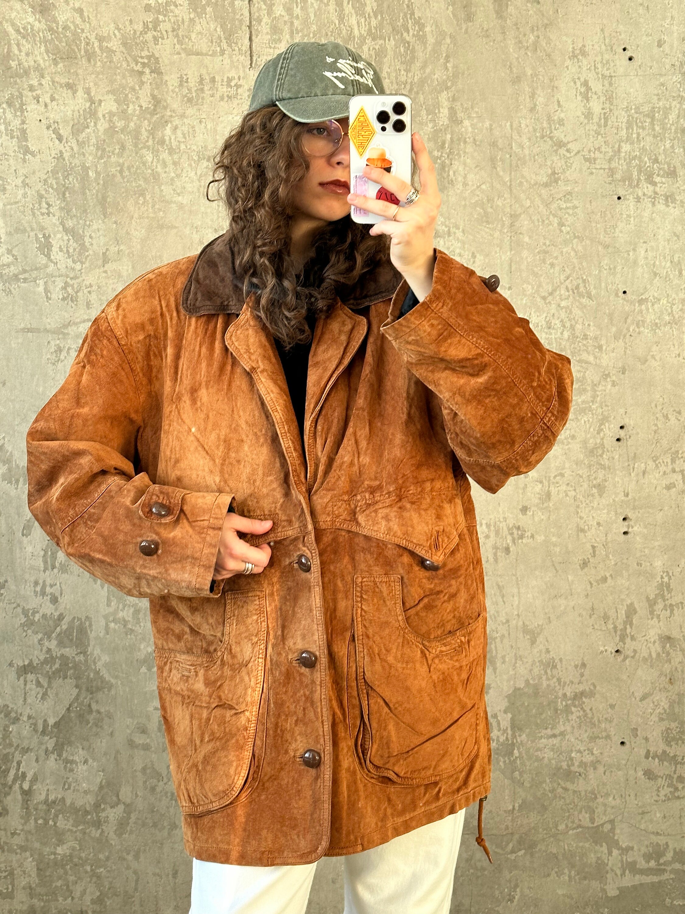 Vintage 90s Suede Leather Bomber Jacket, Brown Oversized