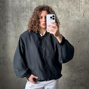 Vintage y2k oversized silk bomber jacket in black