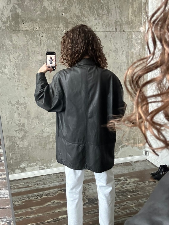 Vintage 90s massive grey leather jacket - image 5