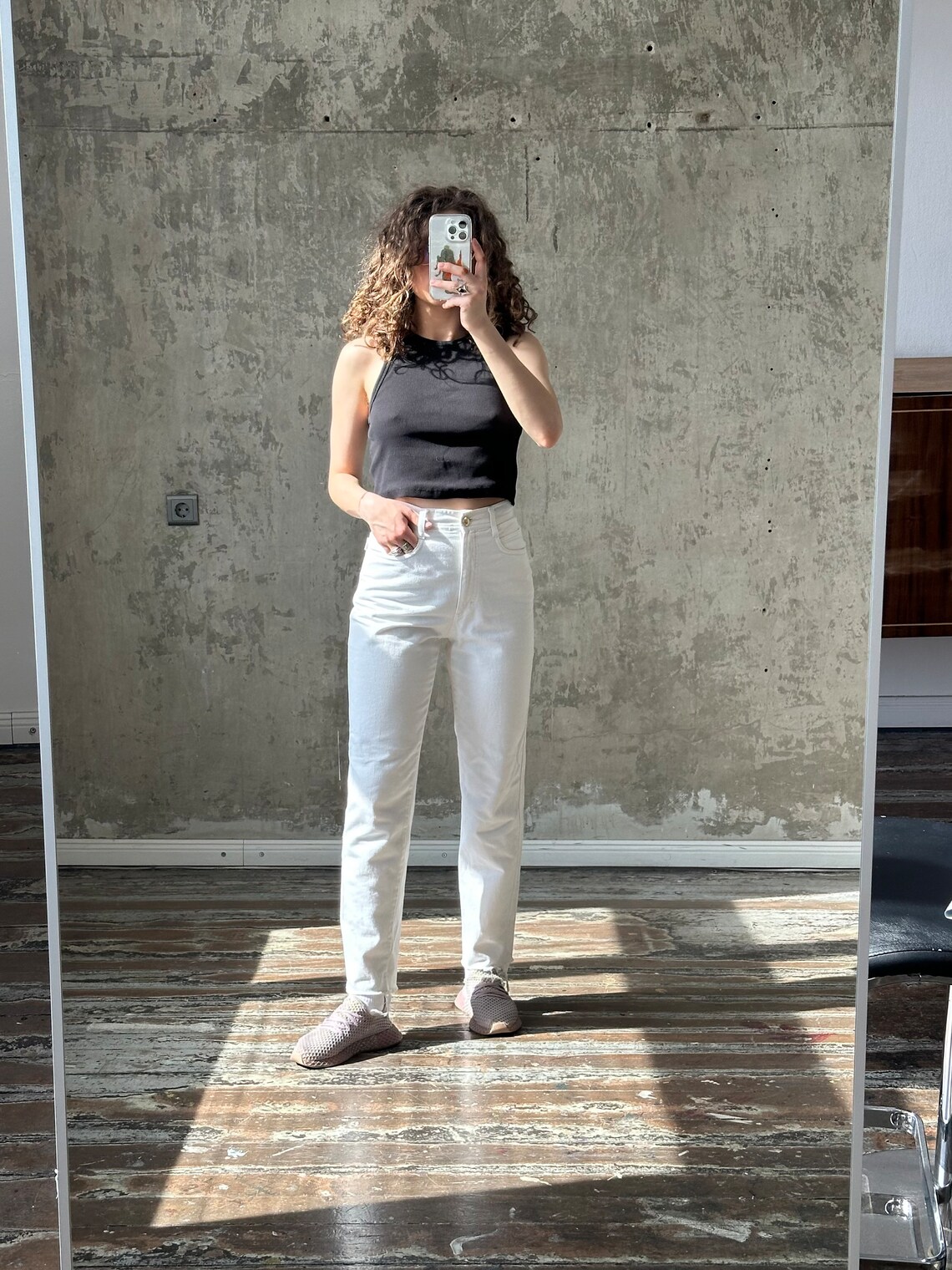 Vintage LAUREL white jeans, straight high-rise jeans, foto 3 di 5