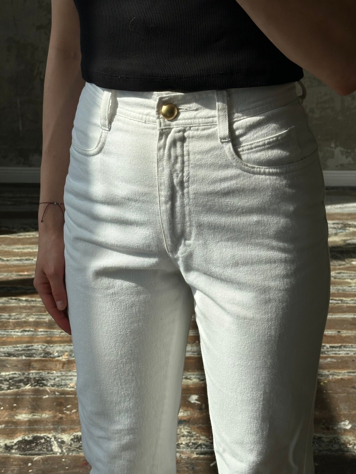 Vintage LAUREL white jeans, straight high-rise jeans, foto 1 di 5