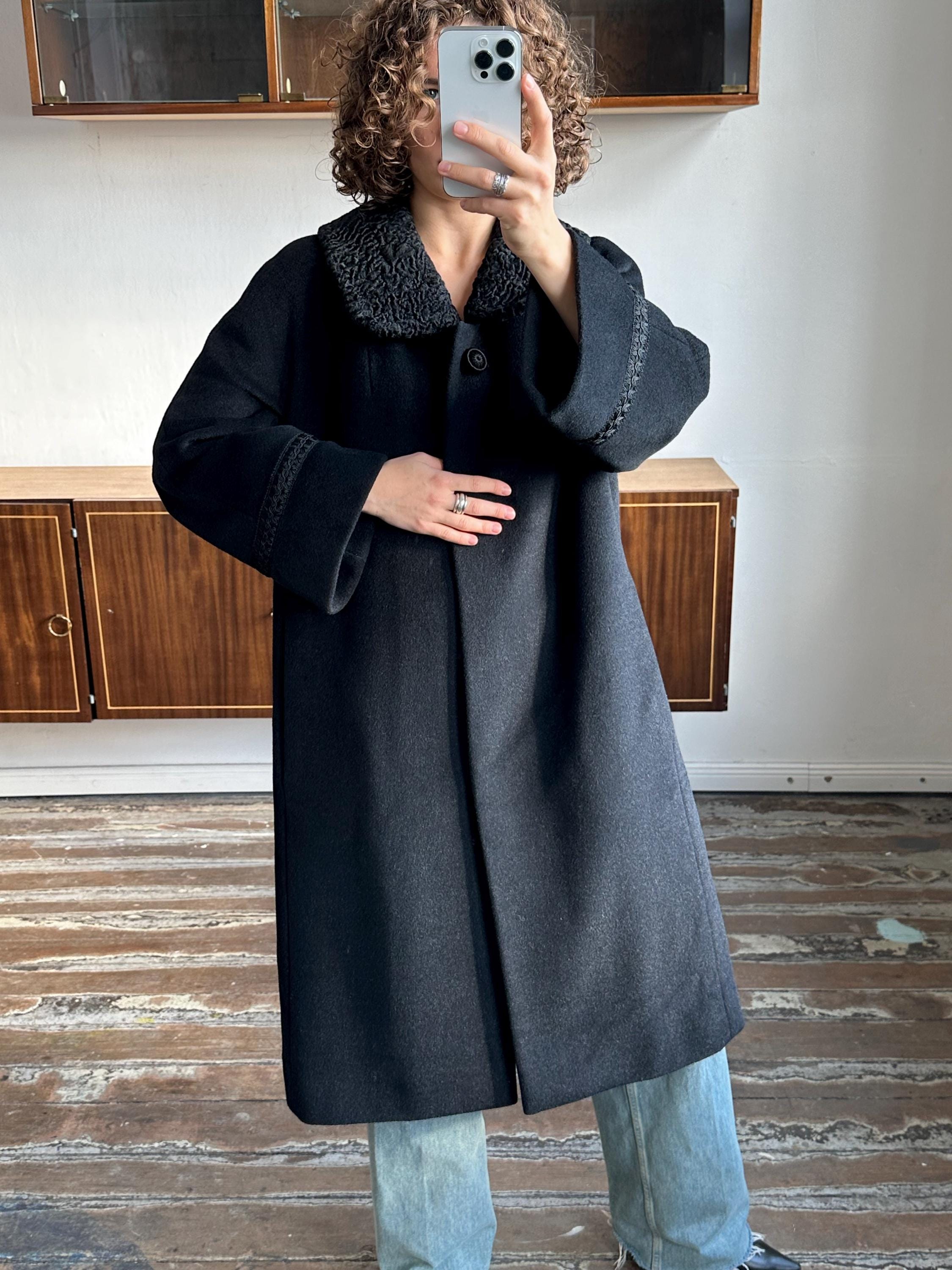 90年代のヴィンテージ モヘア/ウール ブレンド コート (ブラック