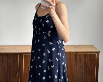 Vintage 90s Sleeveless Floral Dress in Blue, Summer Sundress - Etsy